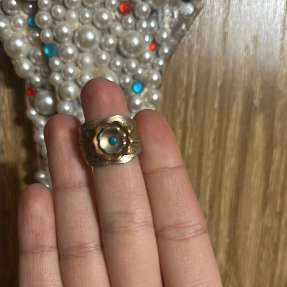 Rowdy Rose adjustable ring authentic turquoise hand made